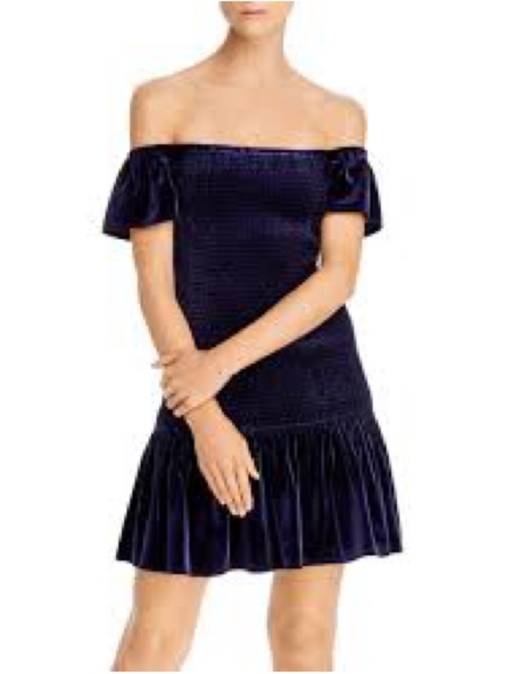 Aqua Off-Shoulder Navy Velvet Dress 1076